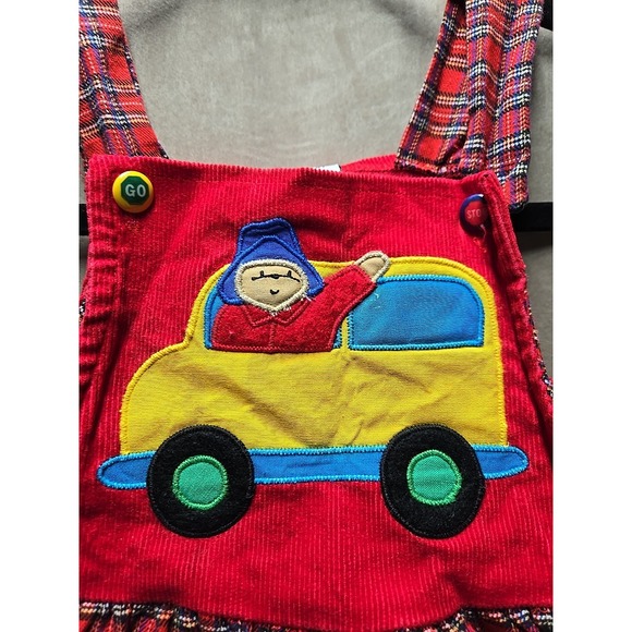 Vintage Paddington Bear Corduroy Plaid jumper Overall Bus Baby Girls Dress‎ 3T - Picture 2 of 6